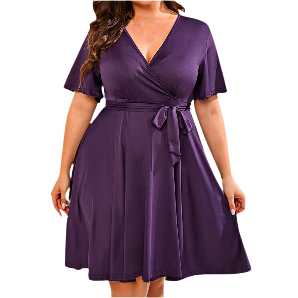 Short Sleeve V-Neck A-Line Dress - SOJ STORE