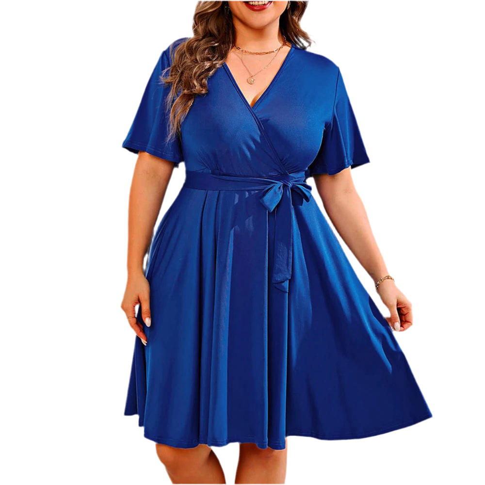 Short Sleeve V-Neck A-Line Dress - SOJ STORE