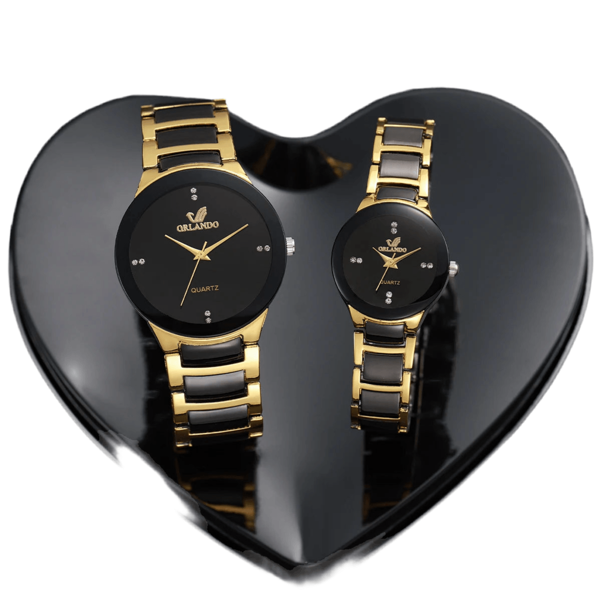 2PCS Stainless Steel Band Men Women Analog Quartz Watches Set - SOJ STORE