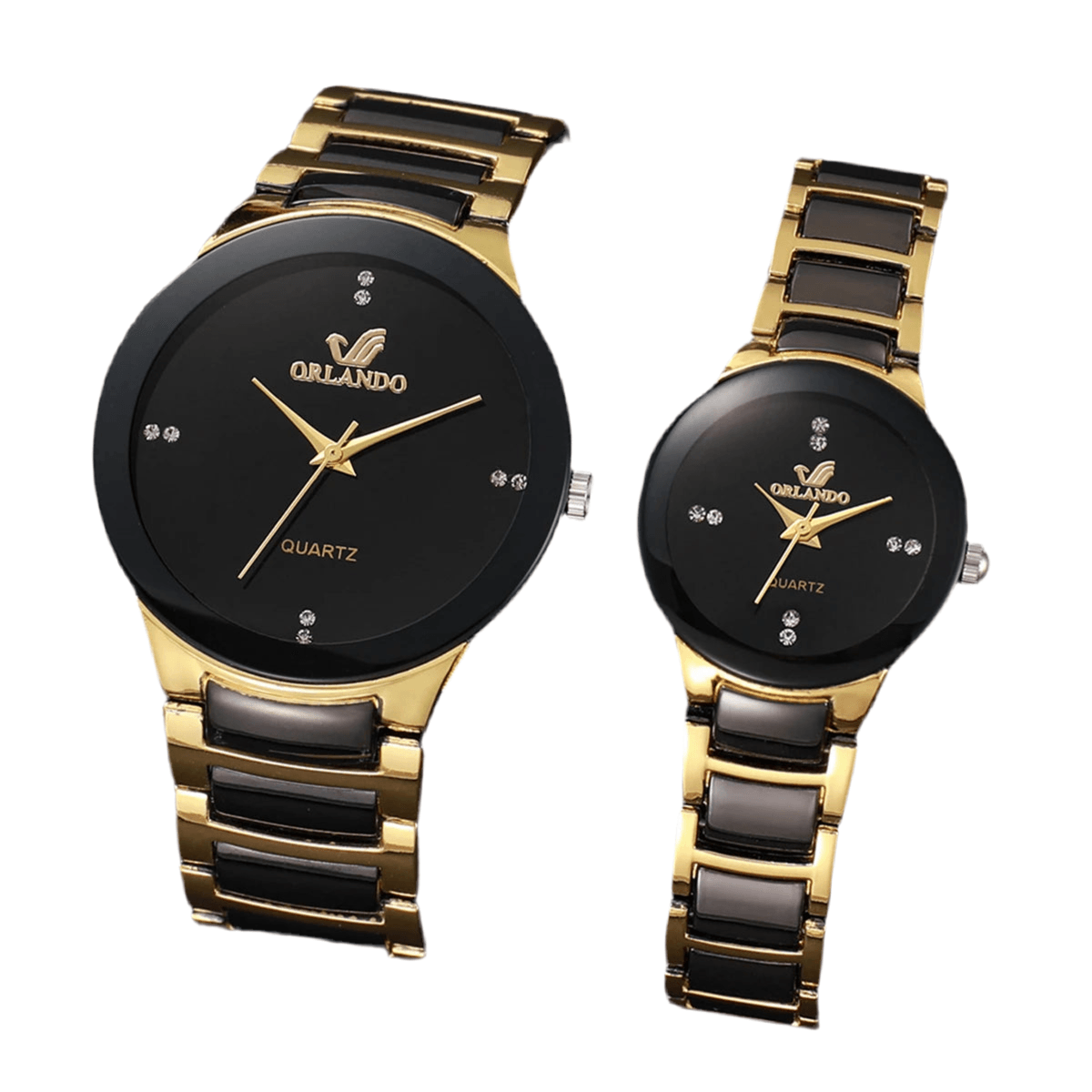 2PCS Stainless Steel Band Men Women Analog Quartz Watches Set - SOJ STORE