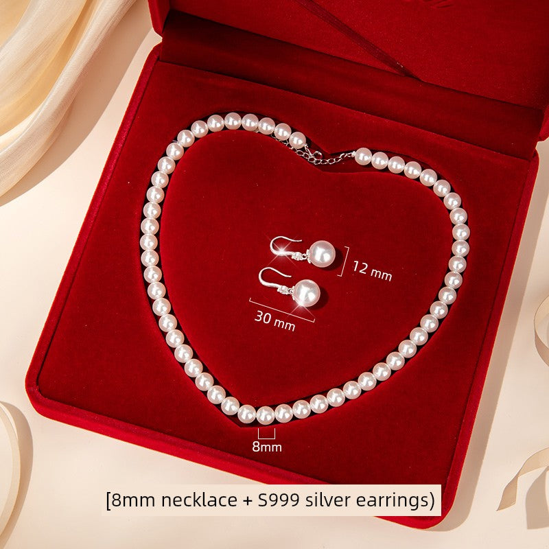 Silver Pearl Necklace and Earrings Suite Jewelry - SOJ STORE