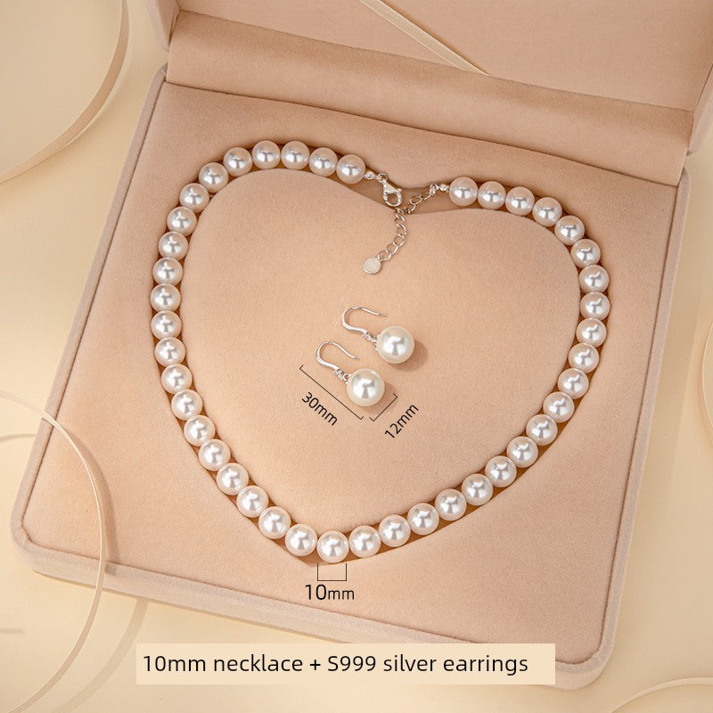 Silver Pearl Necklace and Earrings Suite Jewelry - SOJ STORE
