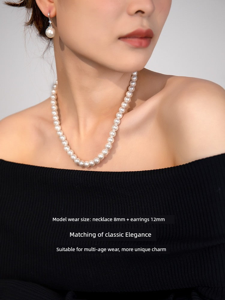 Silver Pearl Necklace and Earrings Suite Jewelry - SOJ STORE