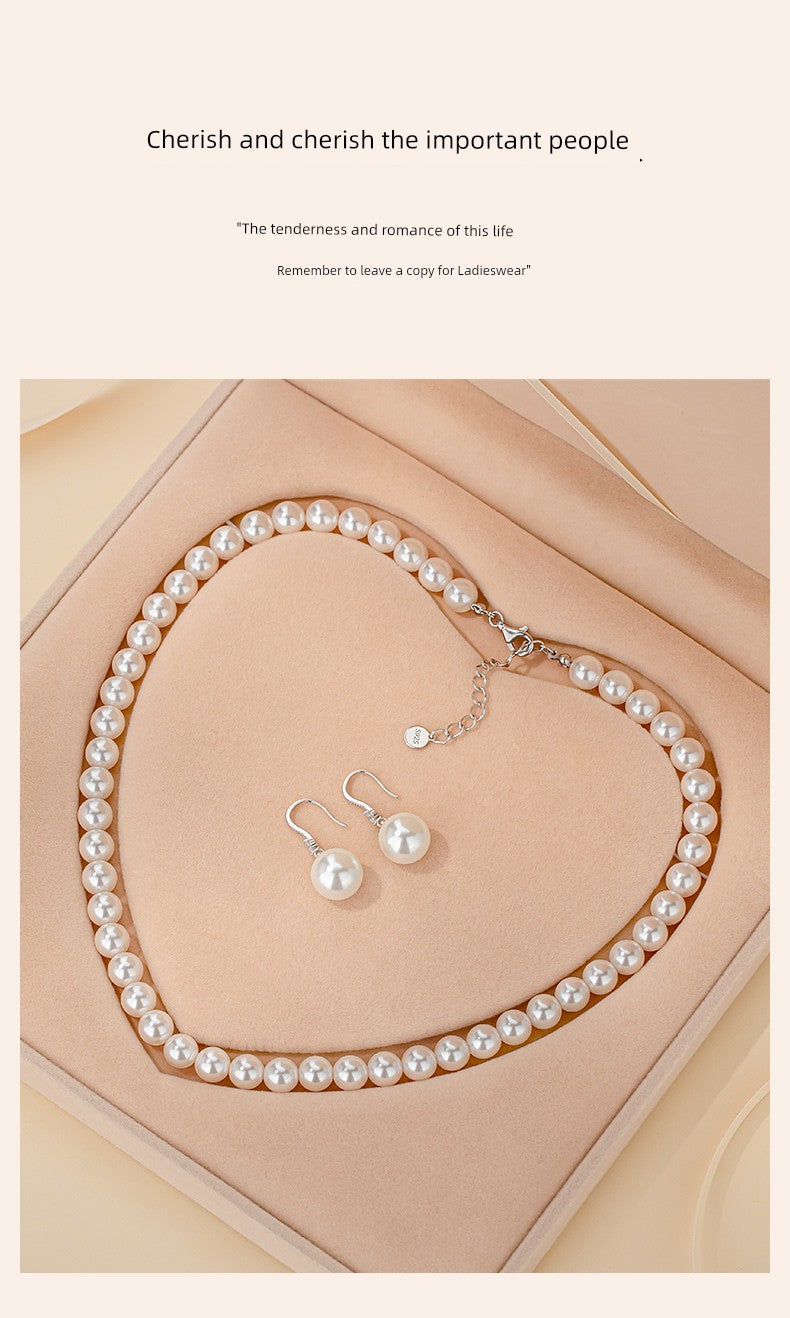 Silver Pearl Necklace and Earrings Suite Jewelry - SOJ STORE