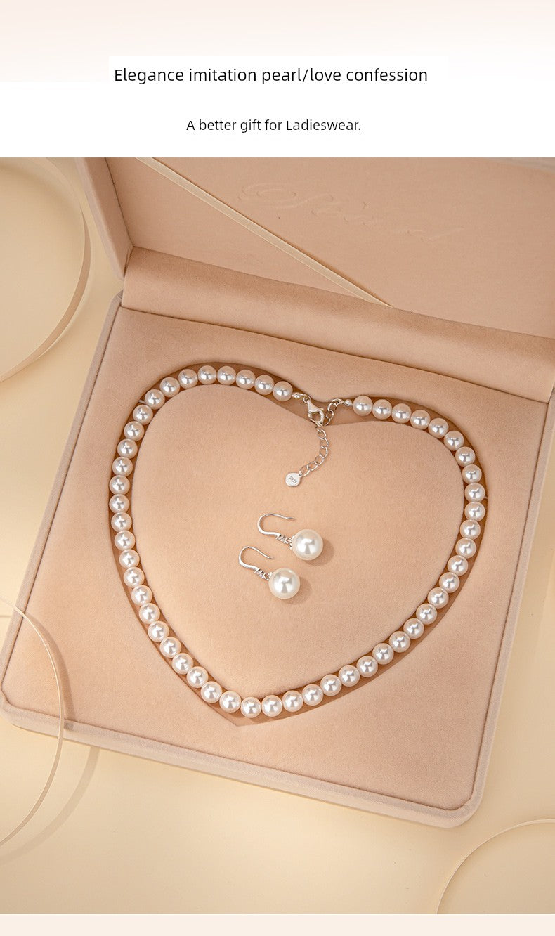 Silver Pearl Necklace and Earrings Suite Jewelry - SOJ STORE