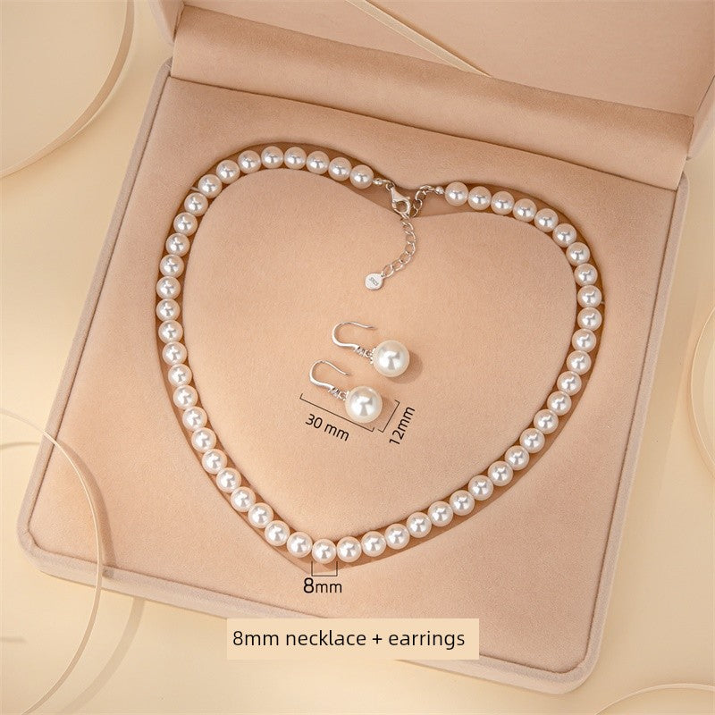 Silver Pearl Necklace and Earrings Suite Jewelry - SOJ STORE