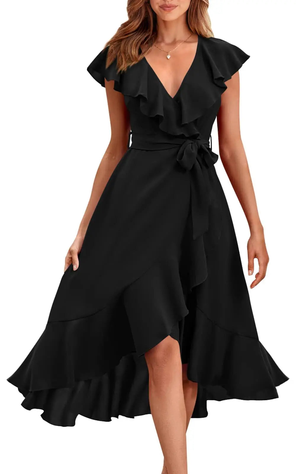 New 2025 Summer Beach Short Sleeve Long Skirt Women's Clothing V High Waista Word Dress - SOJ STORE