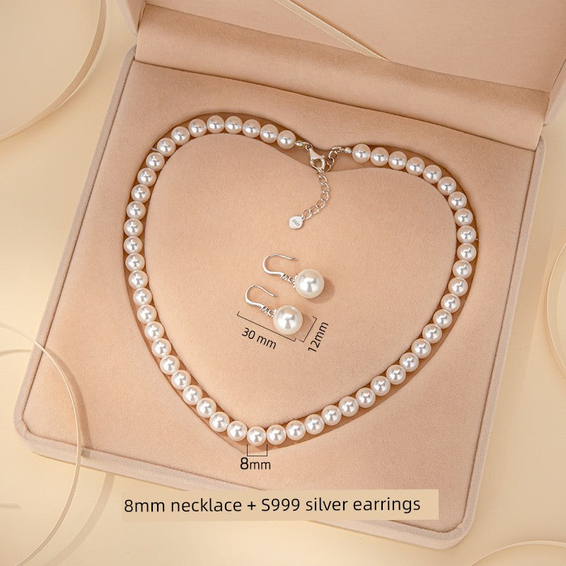 Silver Pearl Necklace and Earrings Suite Jewelry - SOJ STORE