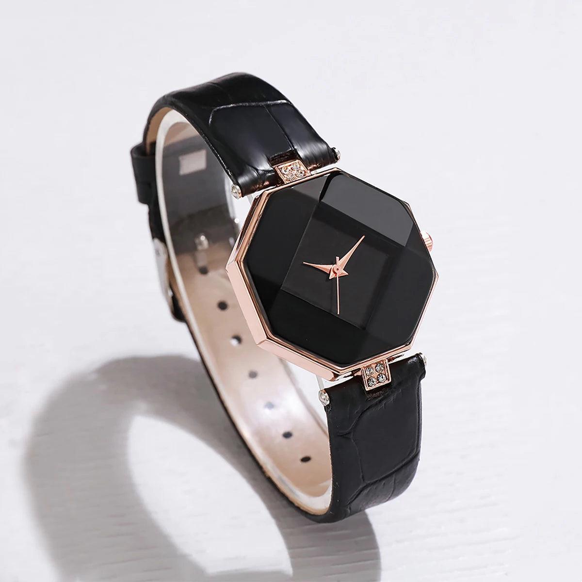 5PCS/Set Women's Watch Fashion Leather Band Analog Quartz Watches Heart Jewelry Set(Without Box) - SOJ STORE