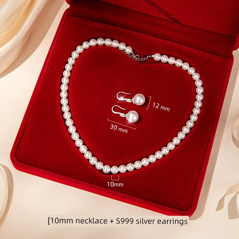 Silver Pearl Necklace and Earrings Suite Jewelry - SOJ STORE