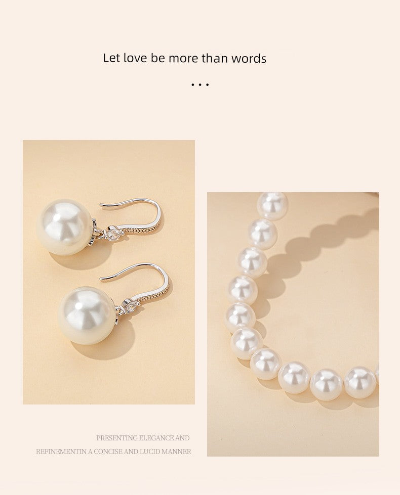 Silver Pearl Necklace and Earrings Suite Jewelry - SOJ STORE