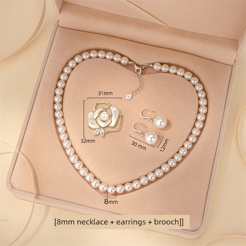 Silver Pearl Necklace and Earrings Suite Jewelry - SOJ STORE