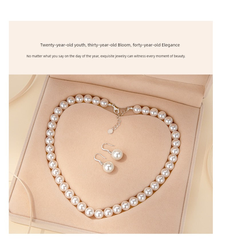 Silver Pearl Necklace and Earrings Suite Jewelry - SOJ STORE