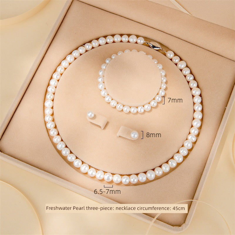 Silver Pearl Necklace and Earrings Suite Jewelry - SOJ STORE