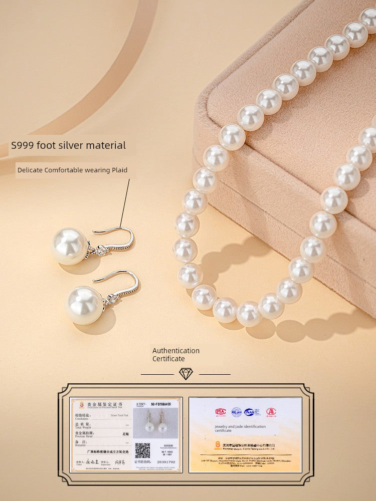 Silver Pearl Necklace and Earrings Suite Jewelry - SOJ STORE