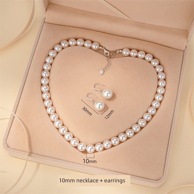 Silver Pearl Necklace and Earrings Suite Jewelry - SOJ STORE