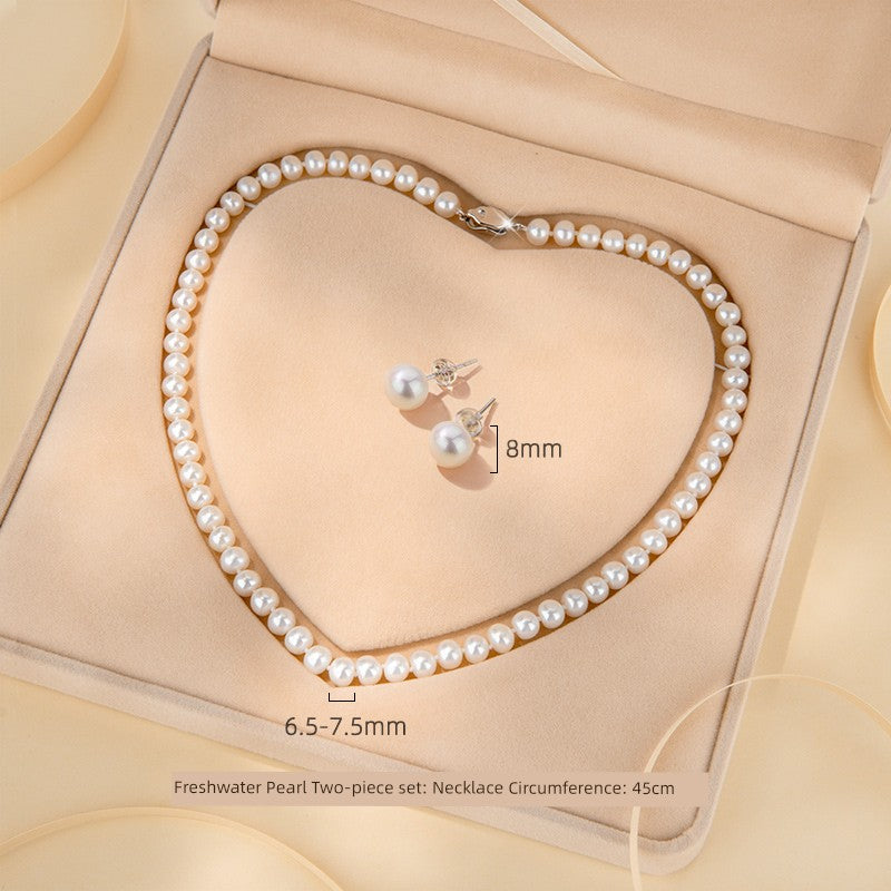 Silver Pearl Necklace and Earrings Suite Jewelry - SOJ STORE