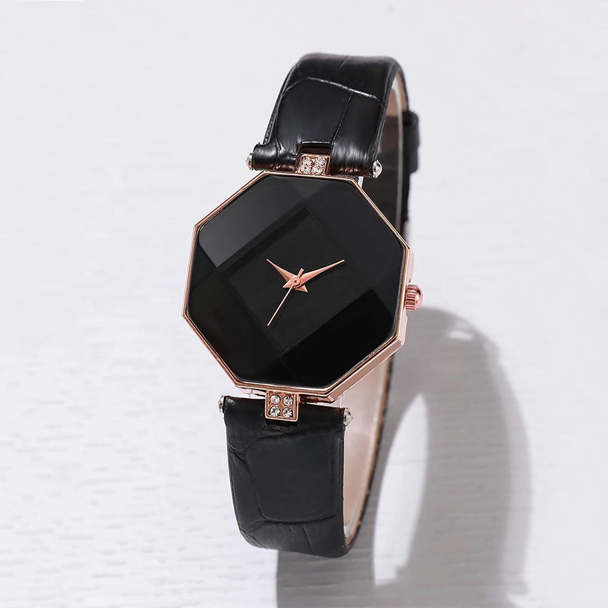 5PCS/Set Women's Watch Fashion Leather Band Analog Quartz Watches Heart Jewelry Set(Without Box) - SOJ STORE
