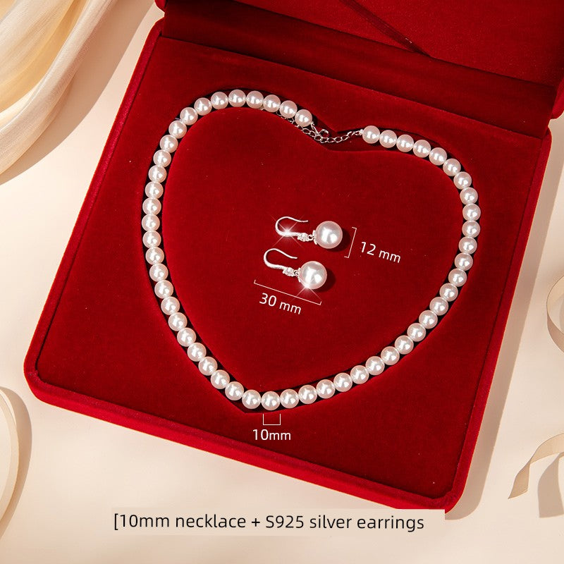 Silver Pearl Necklace and Earrings Suite Jewelry - SOJ STORE