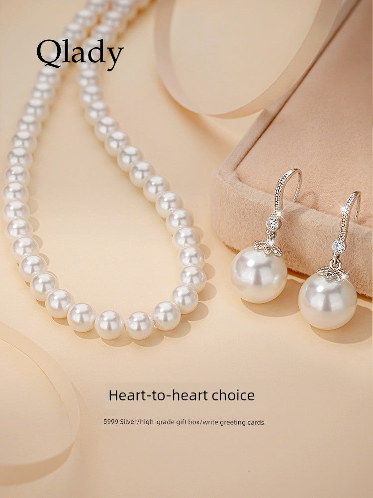Silver Pearl Necklace and Earrings Suite Jewelry - SOJ STORE
