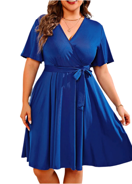 Short Sleeve V-Neck A-Line Dress - SOJ STORE