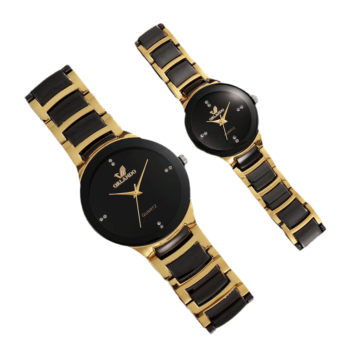 2PCS Stainless Steel Band Men Women Analog Quartz Watches Set - SOJ STORE