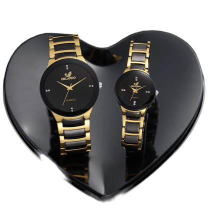 2PCS Stainless Steel Band Men Women Analog Quartz Watches Set - SOJ STORE