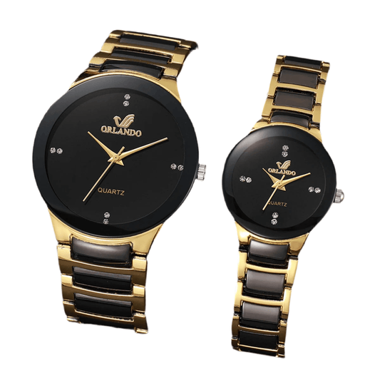 2PCS Stainless Steel Band Men Women Analog Quartz Watches Set - SOJ STORE