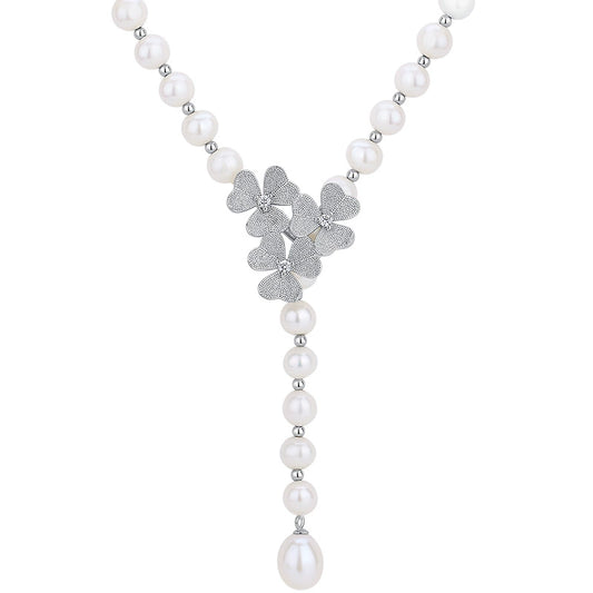 [Violet Authentic] Twilight Three Flower Pearl Necklace Female Light Luxury - SOJ STORE