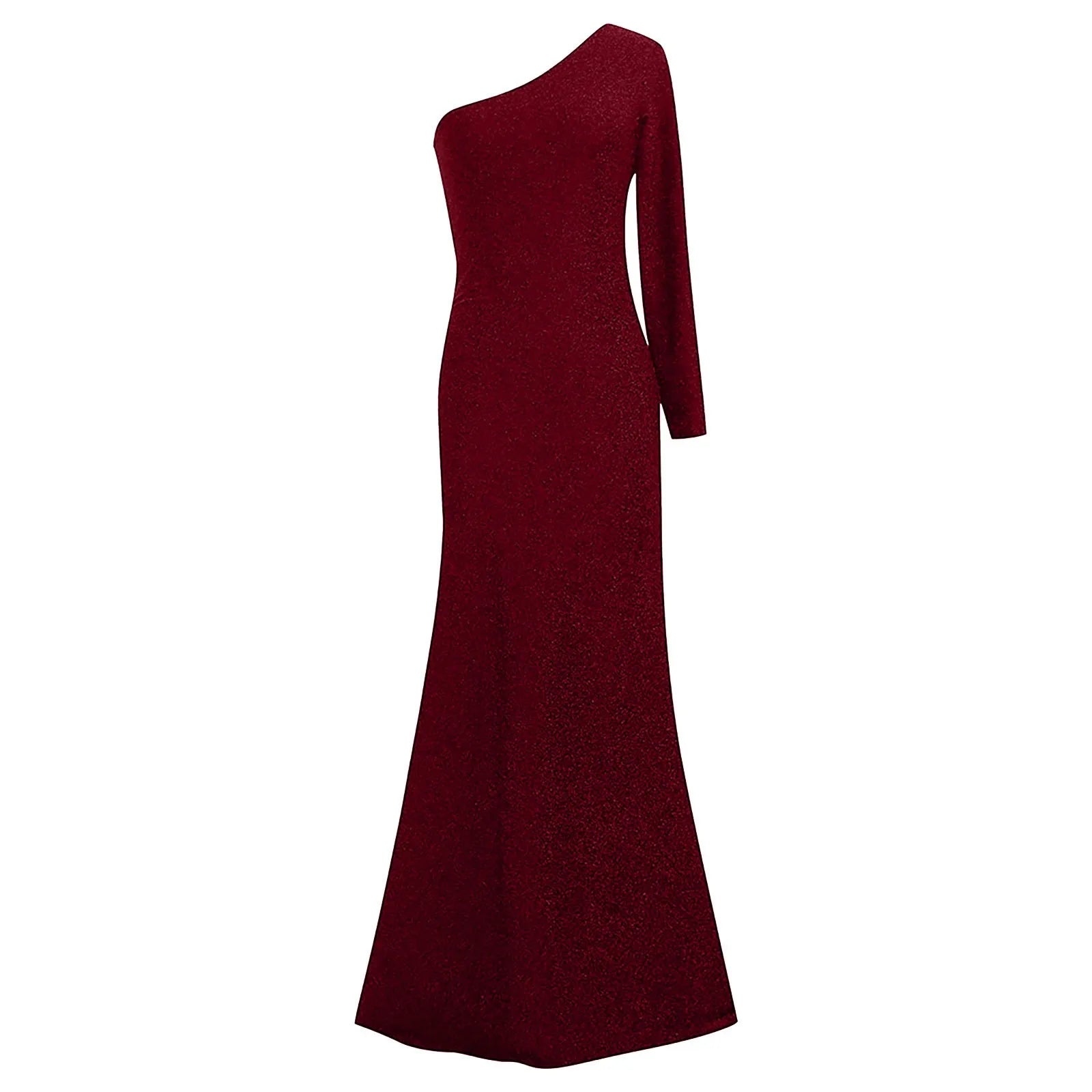 Long Sleeve One Shoulder Sequins Slim Wedding - SOJ STORE