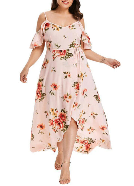 Flower Print Plus Size Dress Loose Fit Female Sling - SOJ STORE