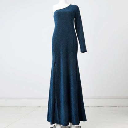 Long Sleeve One Shoulder Sequins Slim Wedding - SOJ STORE