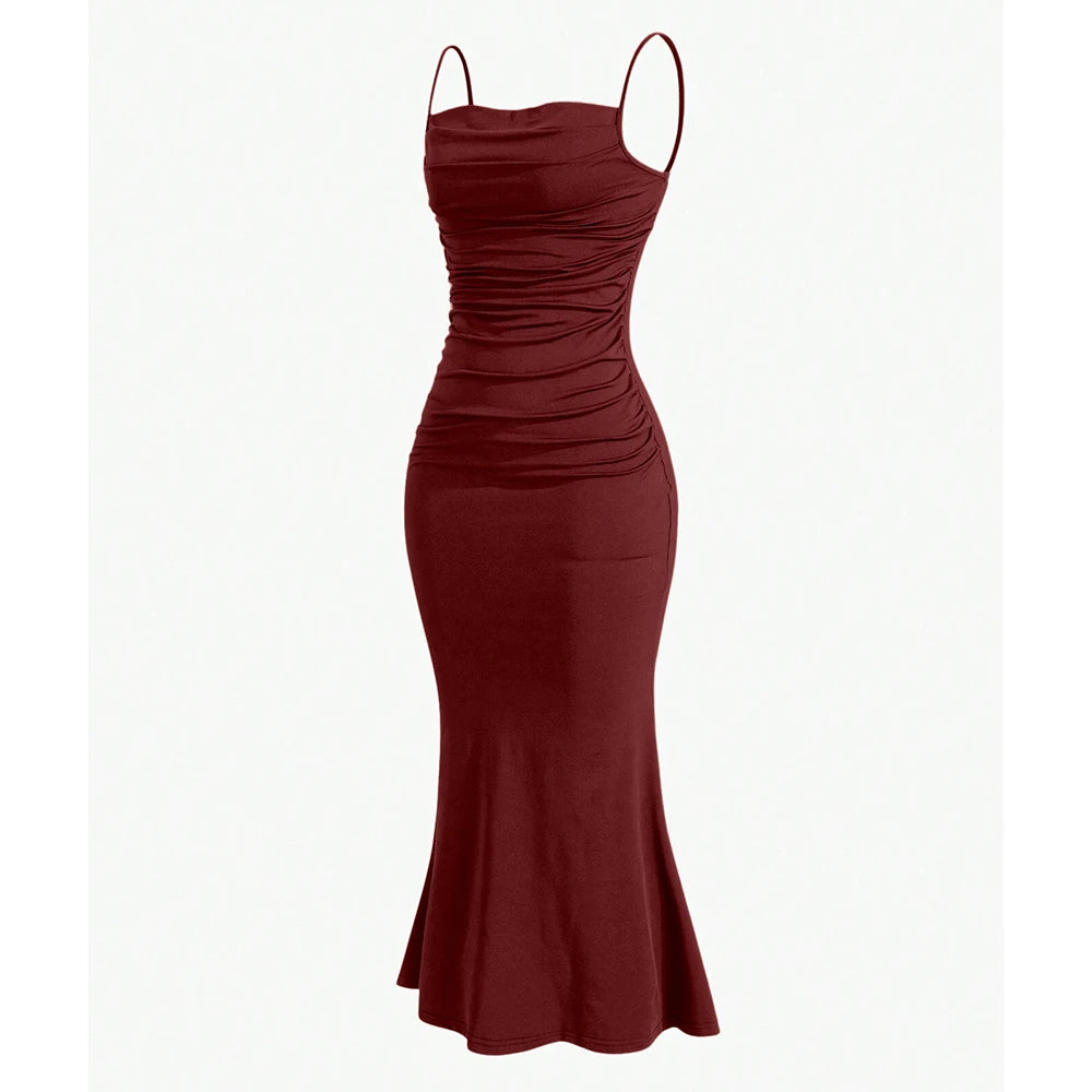 Elegant Party Fitting Slim Spaghetti Strap Mermaid Hem - SOJ STORE
