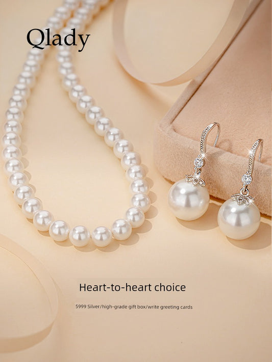 Silver Pearl Necklace and Earrings Suite Jewelry - SOJ STORE